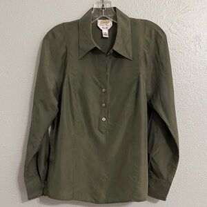Talbots Size 10 Pure Silk Olive Green Women's Blouse